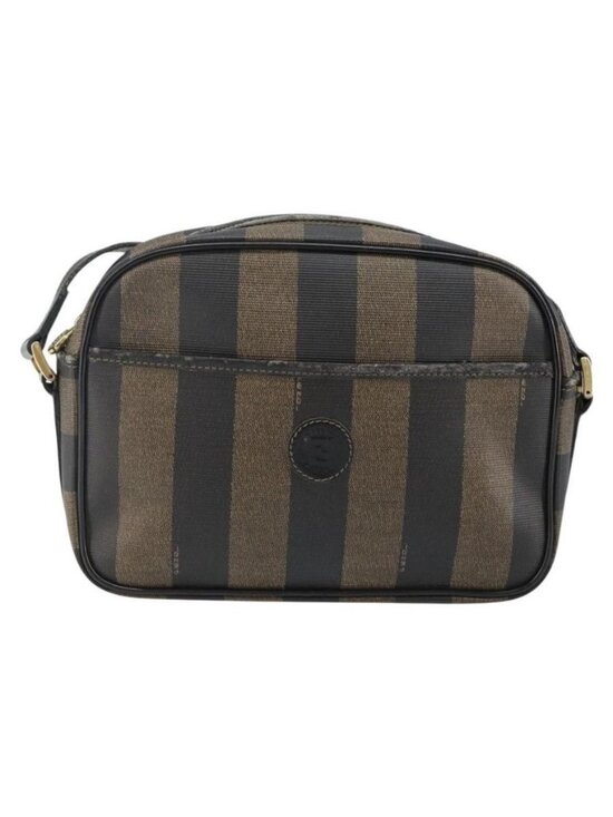 Authentic FENDI Pecan Canvas Shoulder Bag PVC Black Brown gold - Picture 5 of 16